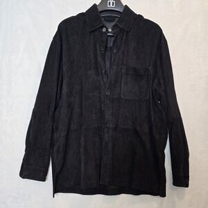 VTG Folio NY Men's Size M 100% Leather Suede Soft Button Front Black Shirt